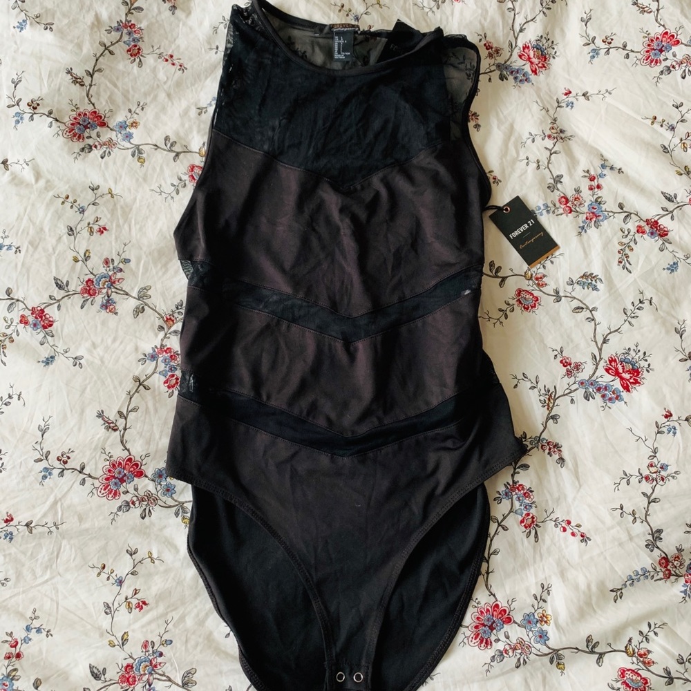 NWT Forever 21 Contemporary Black Mesh Bodysuit - Picture 2 of 4